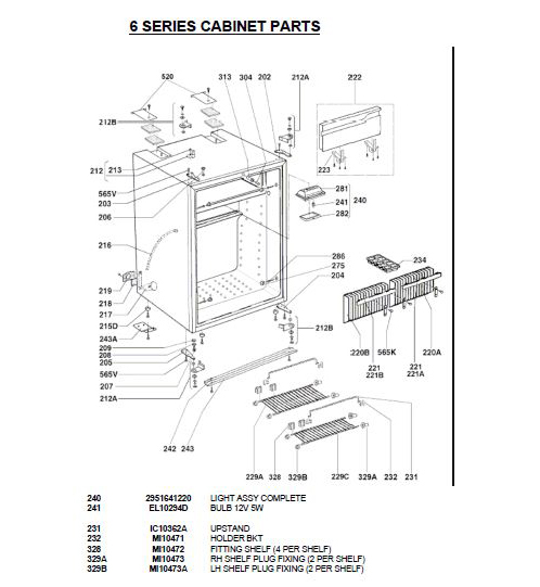 6 SERIES CABINET PARTS - Leisure Spares